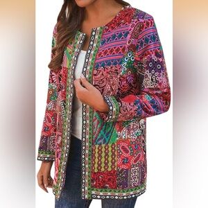 Multicolor Patchwork Open-Front Women's Jacket
